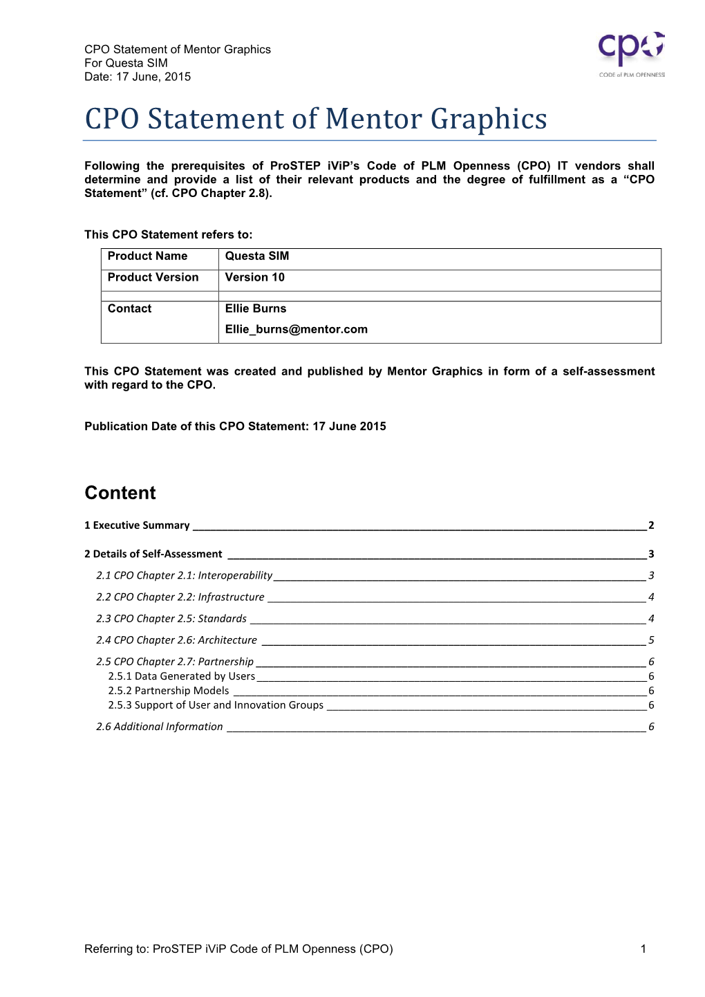 Prostep Ivip CPO Statement Template