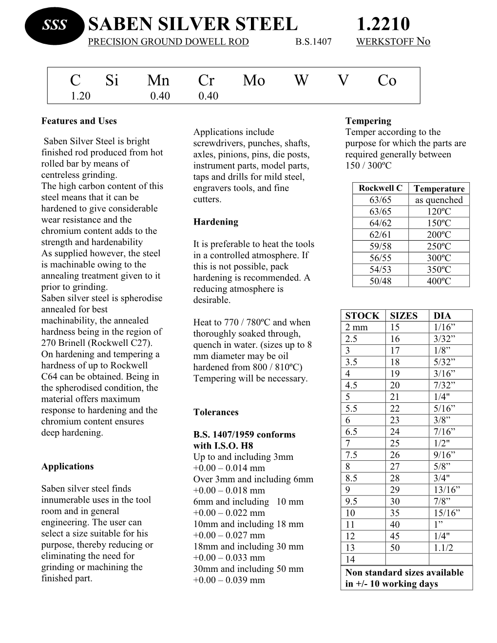 Silver Steel Data Sheet