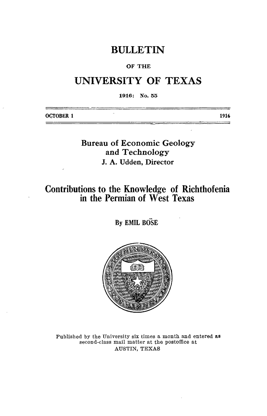 Bulletin Contributions to the Knowledge of Richthofenia Inthe