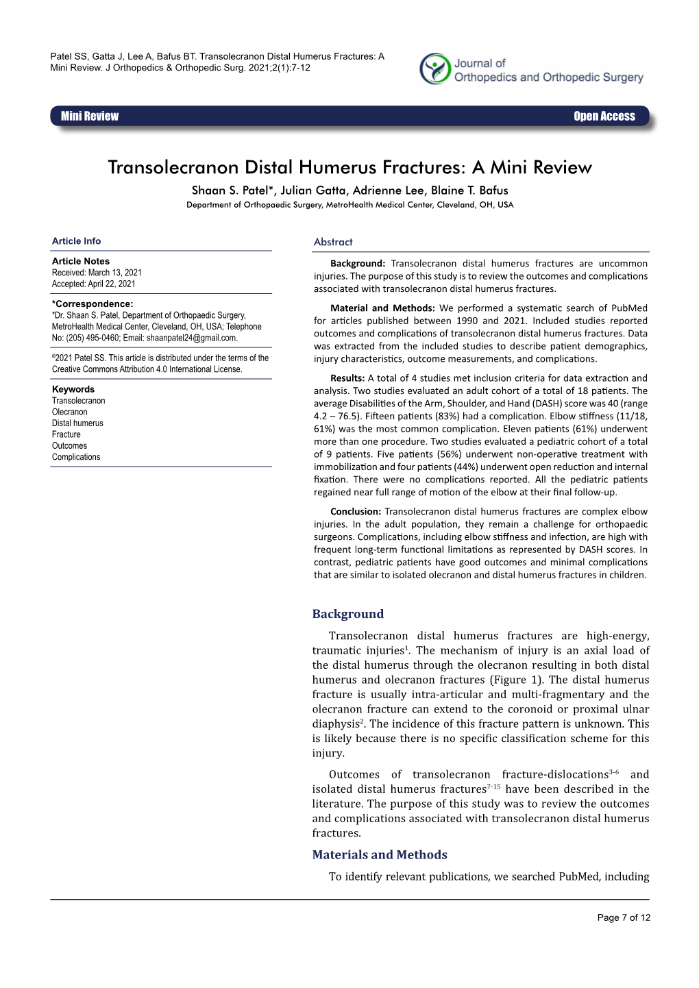 Transolecranon Distal Humerus Fractures: a Mini Review