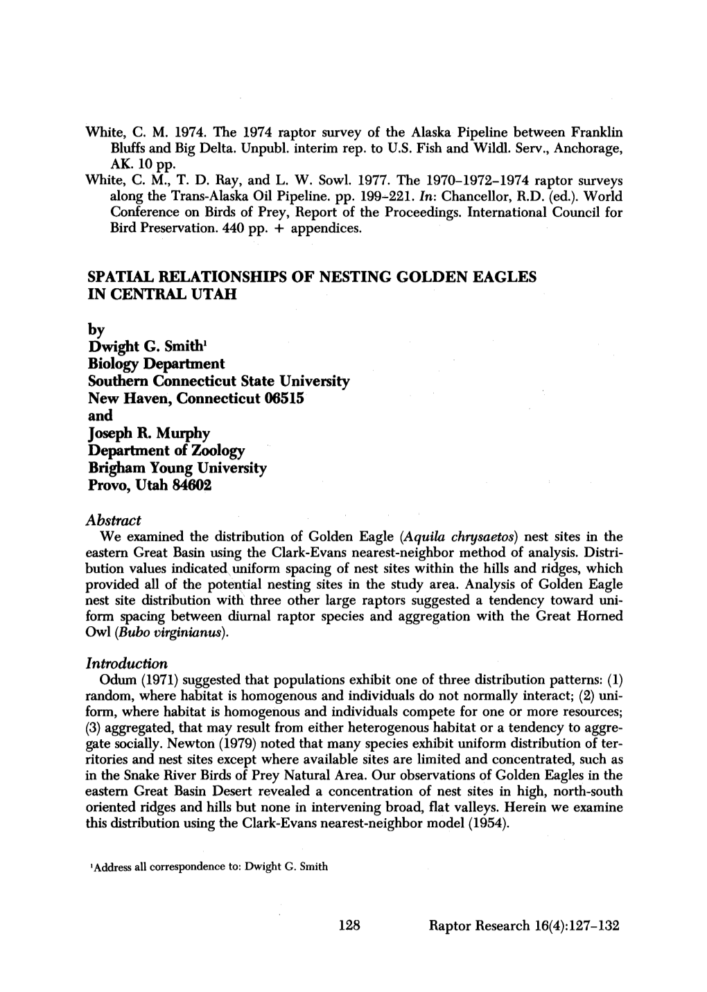 Spatial Relationships of Nesting Golden Eagles in Central Utah