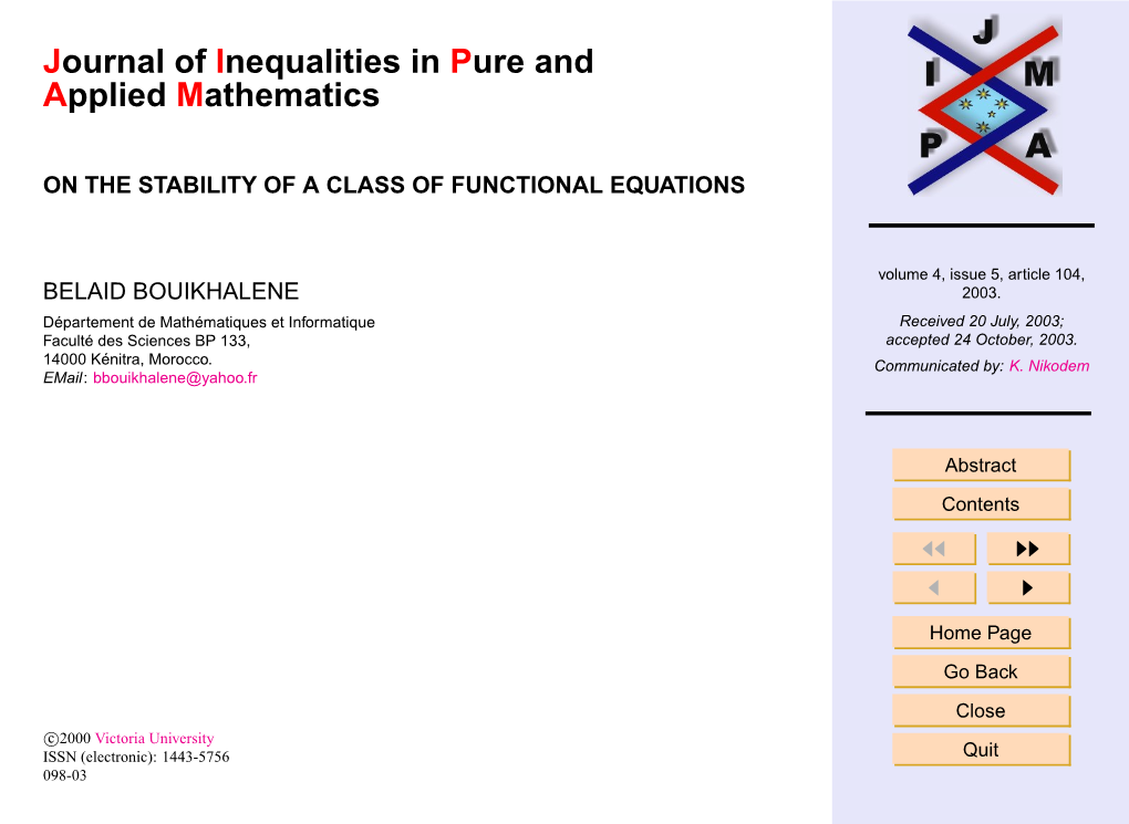 On the Stability of a Class of Functional Equations