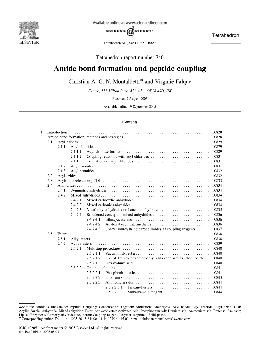 Amide Bond Formation and Peptide Coupling