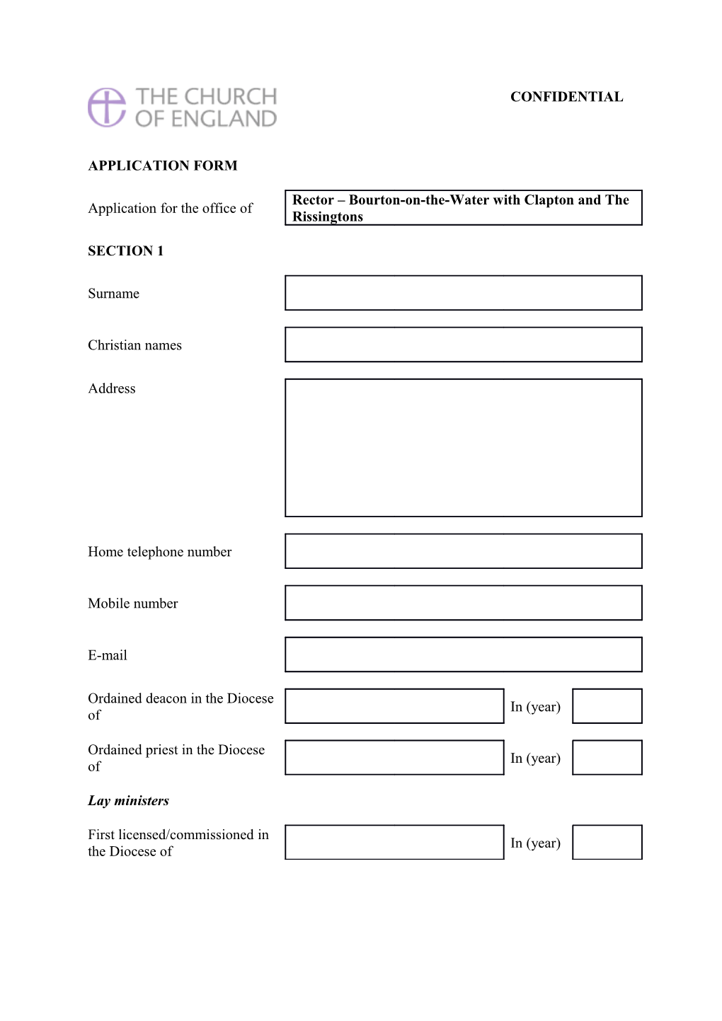 Church of England Confidential Declaration Form