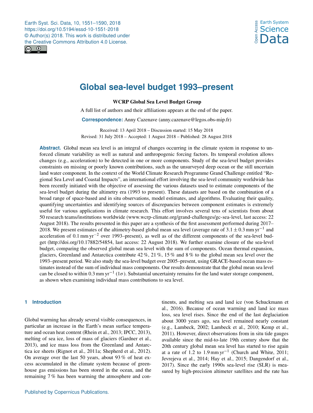 Global Sea-Level Budget 1993–Present