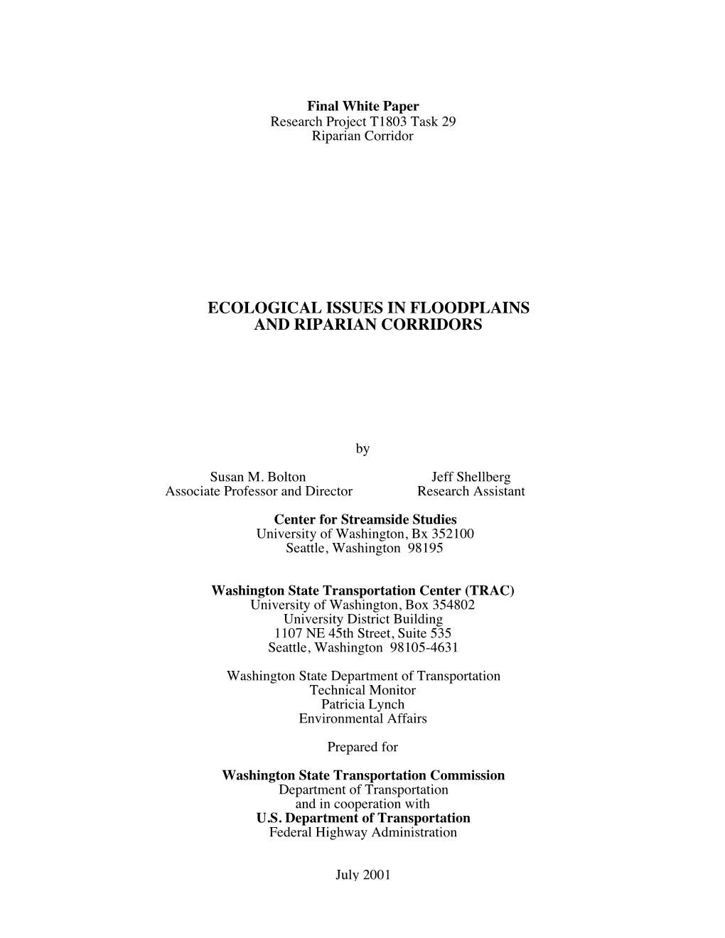 Ecological Issues in Floodplains and Riparian Corridors