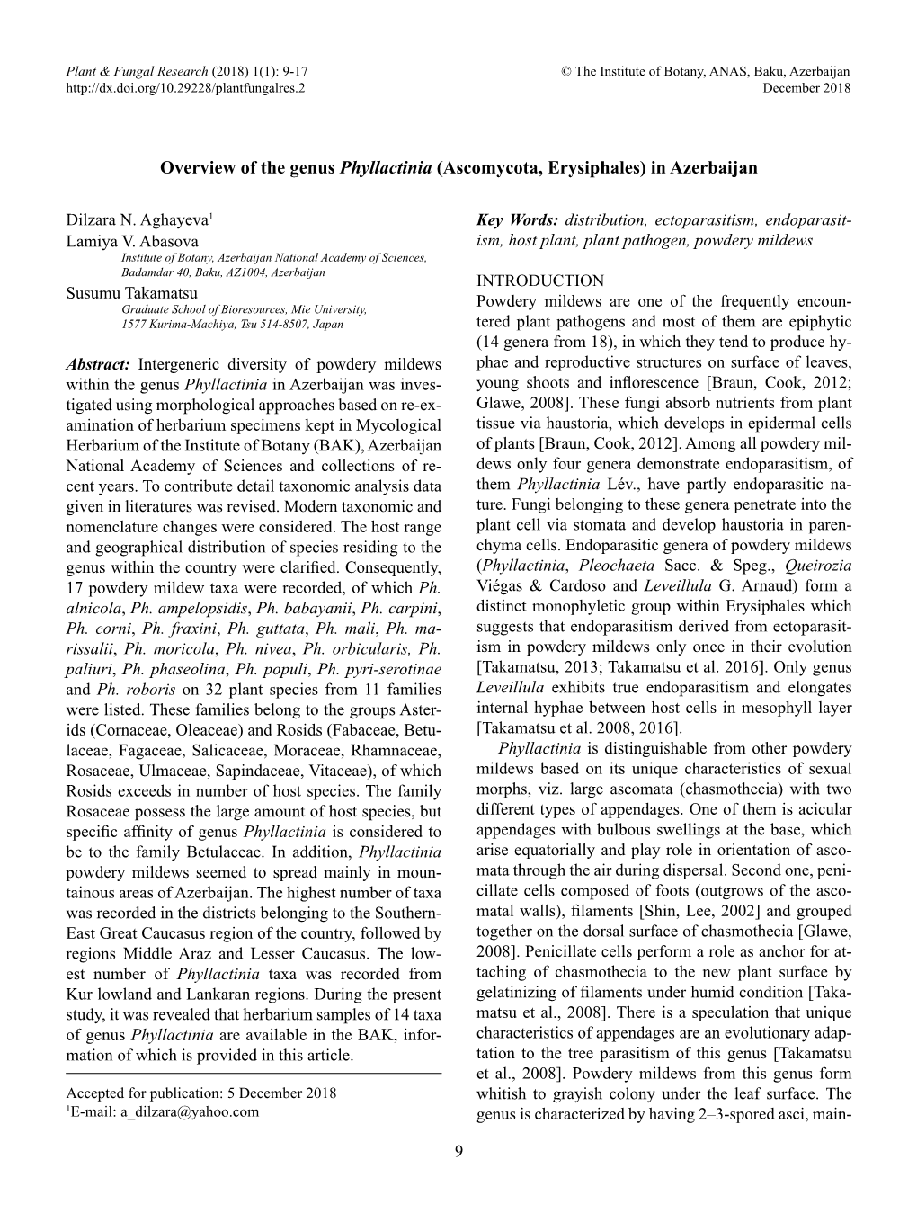 Overview of the Genus Phyllactinia (Ascomycota, Erysiphales) in Azerbaijan