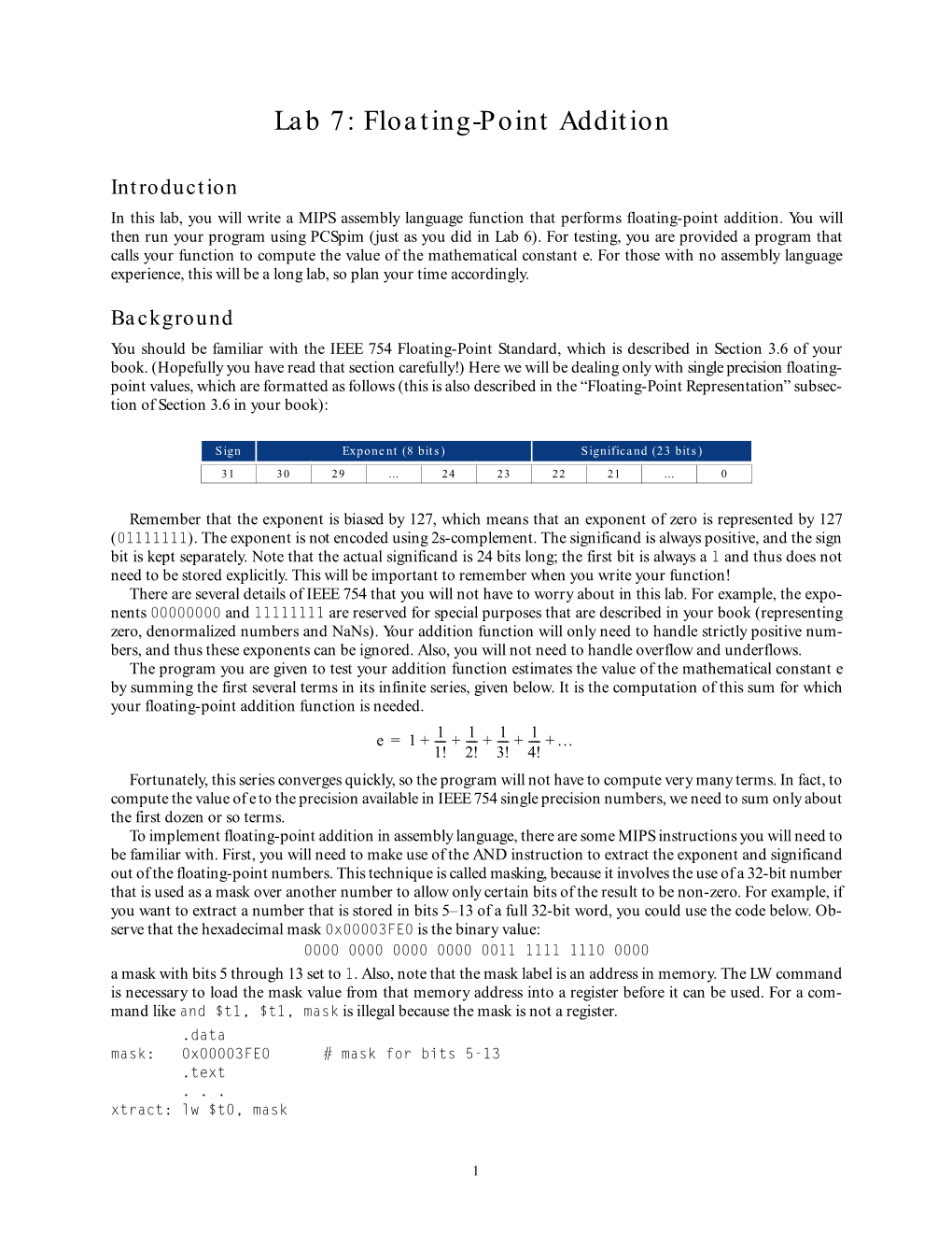 Lab 7: Floating-Point Addition 0.0