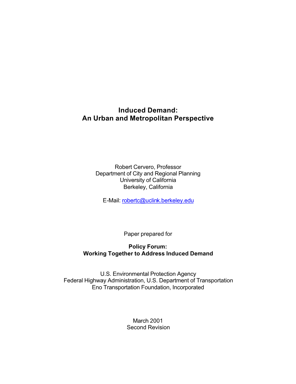 Induced Demand: an Urban and Metropolitan Perspective