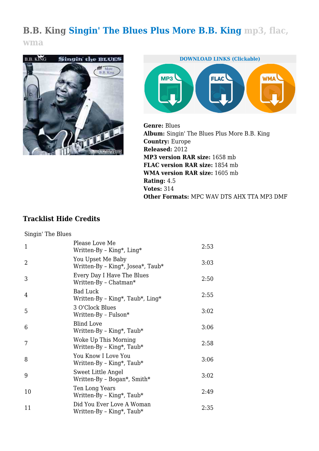 BB King Singin' the Blues Plus More BB King Mp3