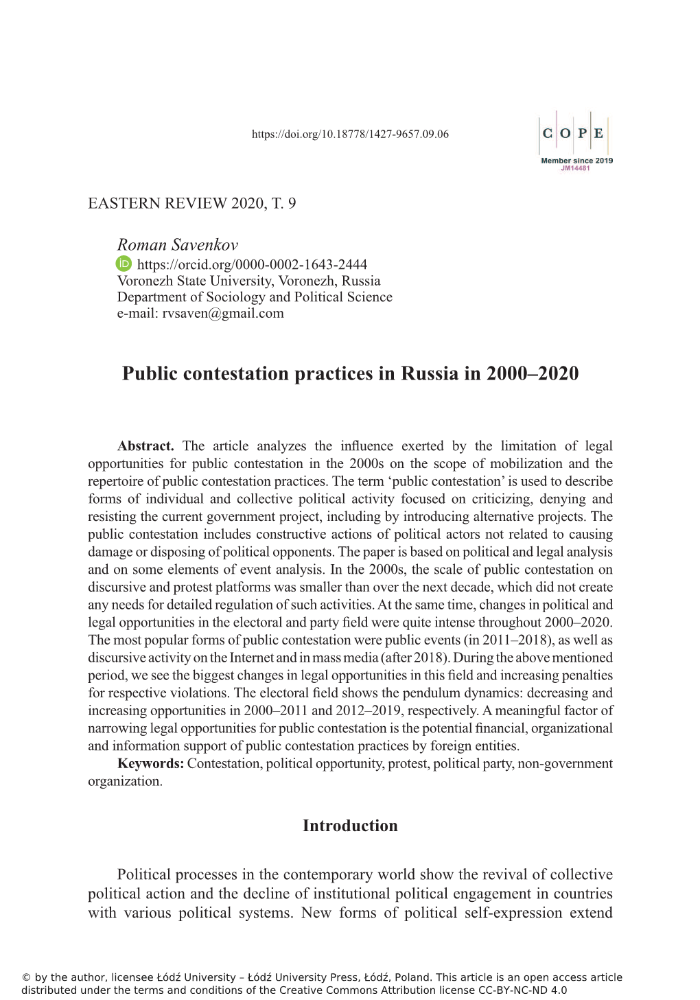 Public Contestation Practices in Russia in 2000–2020