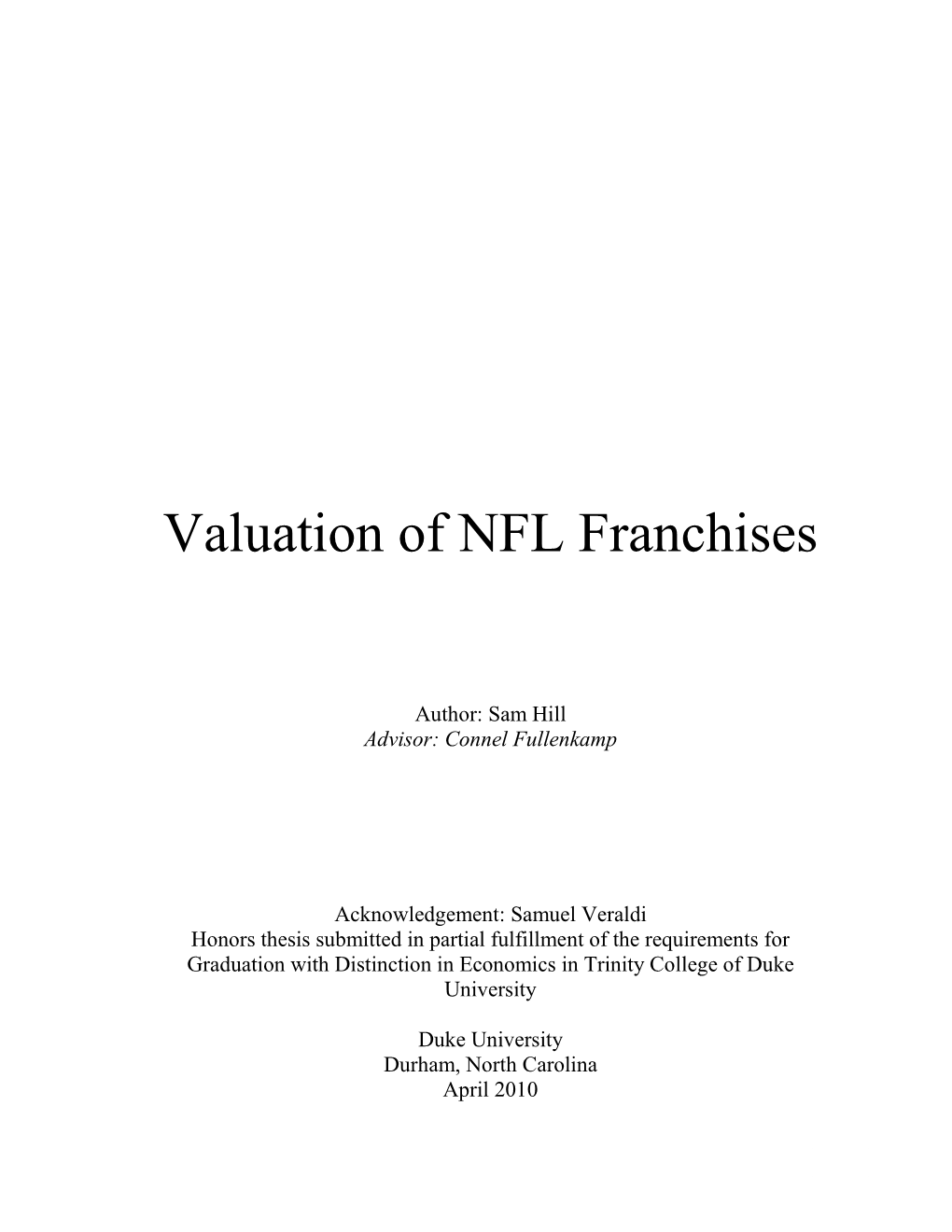 Valuation of NFL Franchises