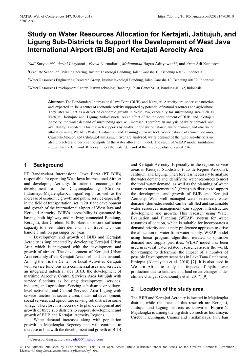 Study on Water Resources Allocation for Kertajati, Jatitujuh, and Ligung