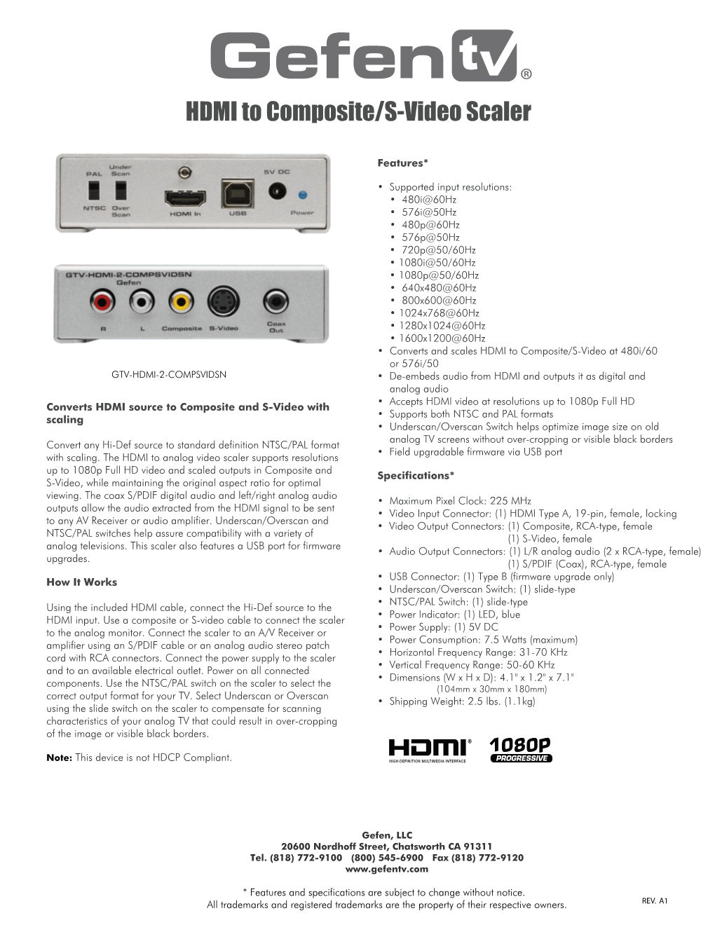 HDMI to Composite/S-Video Scaler