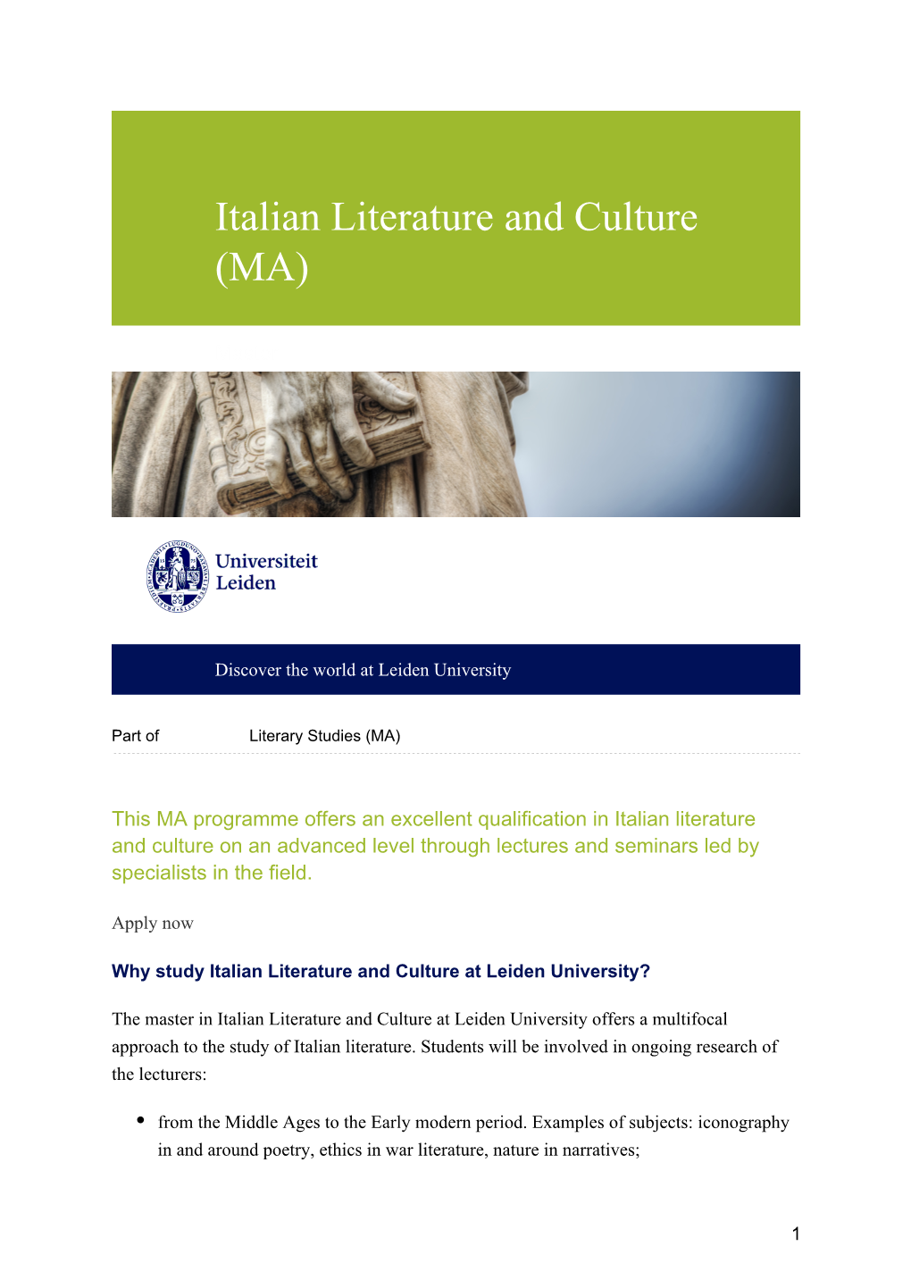 Italian Literature and Culture (MA)