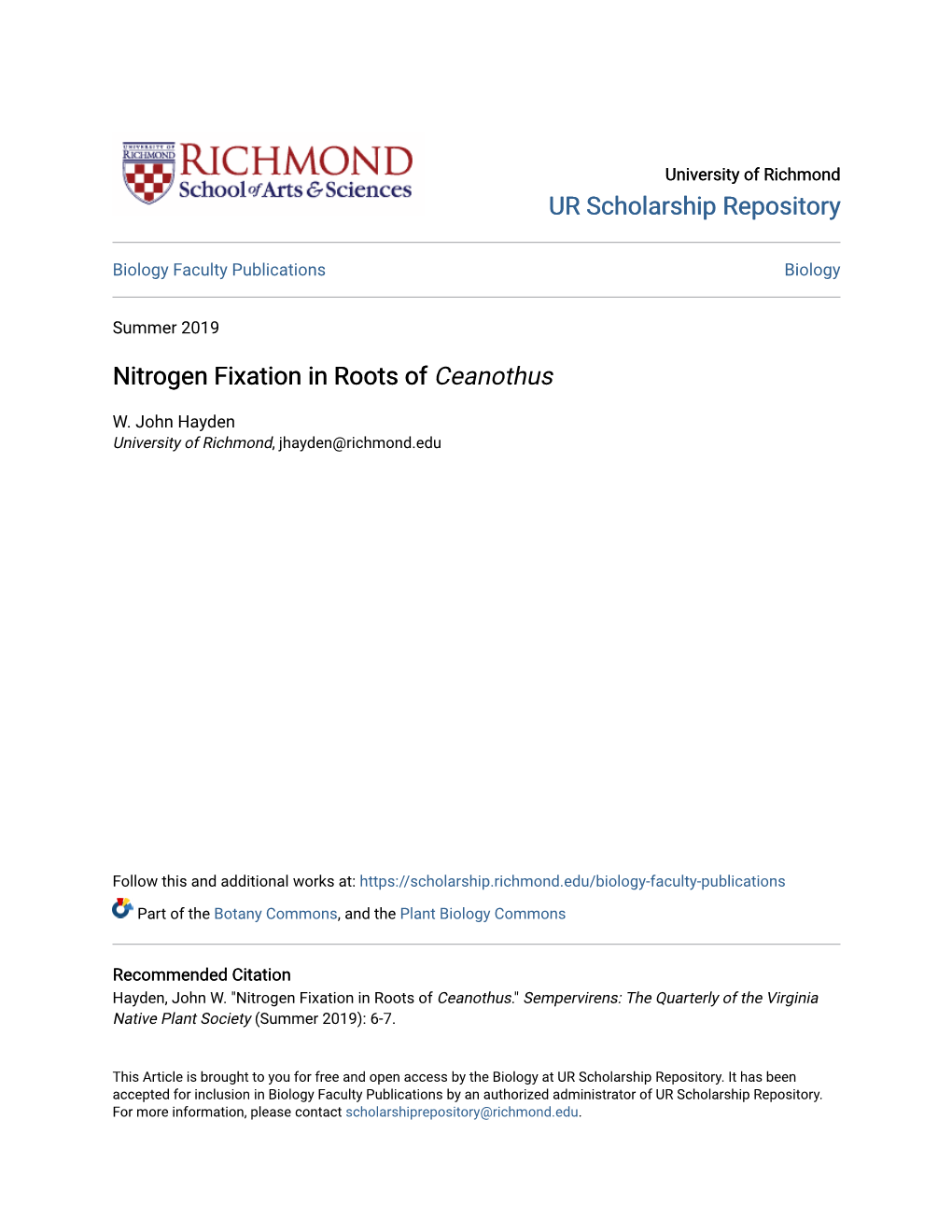 Nitrogen Fixation in Roots of Ceanothus