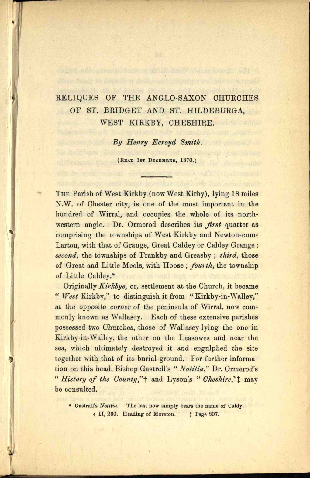 Reliques of the Anglo-Saxon Churches of St. Bridget and St. Hildeburga, West Kirby, Cheshire