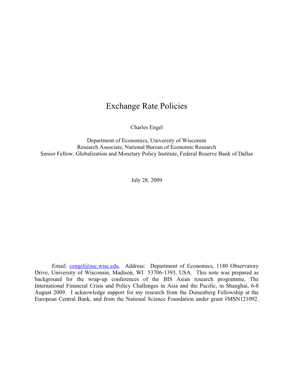 Exchange Rate Policies