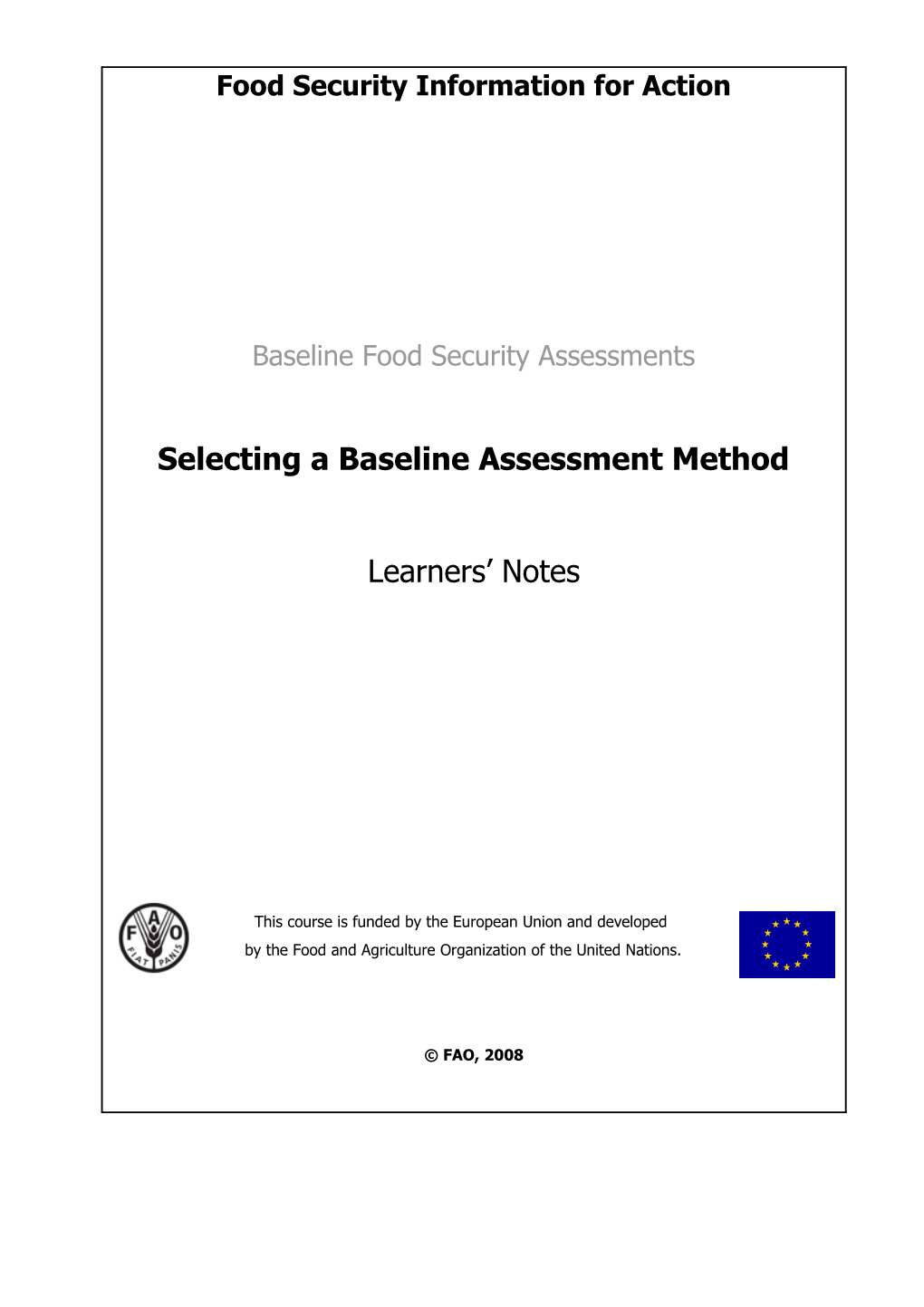 Course: Baseline Food Security Assessments