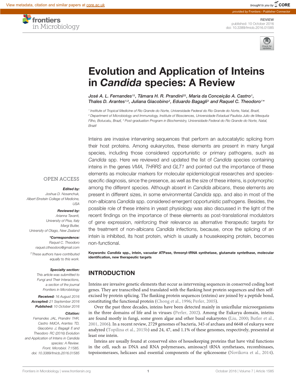 Evolution and Application of Inteins in Candida Species: a Review