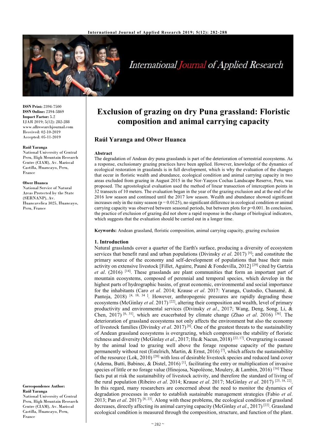 Floristic Composition and Animal Carrying Capacity