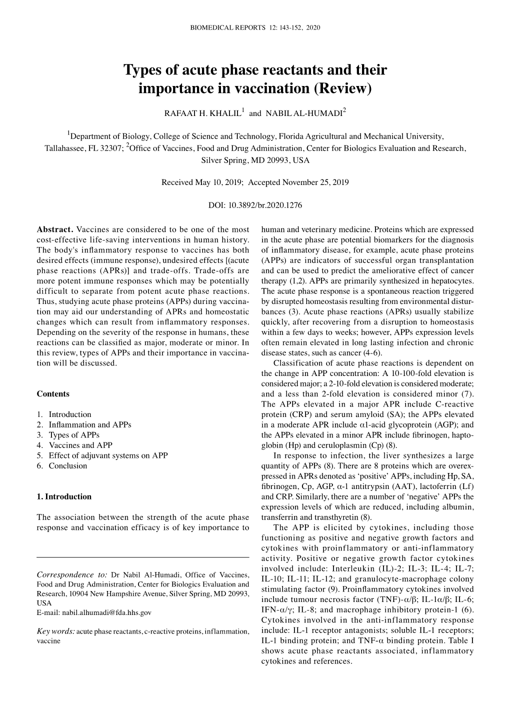 Types of Acute Phase Reactants and Their Importance in Vaccination (Review)