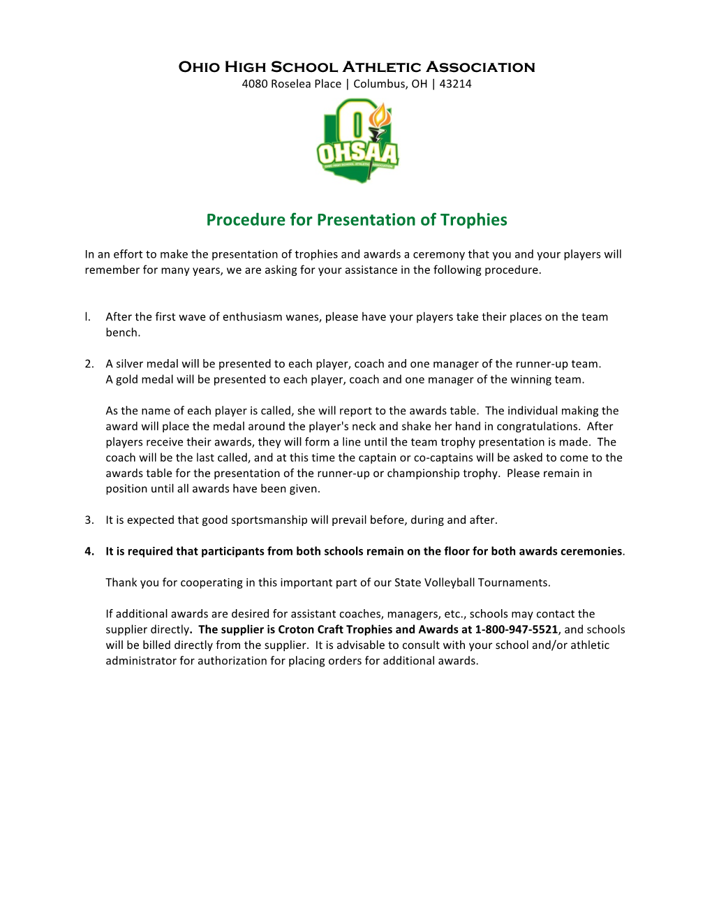 Procedure for Presentation of Trophies