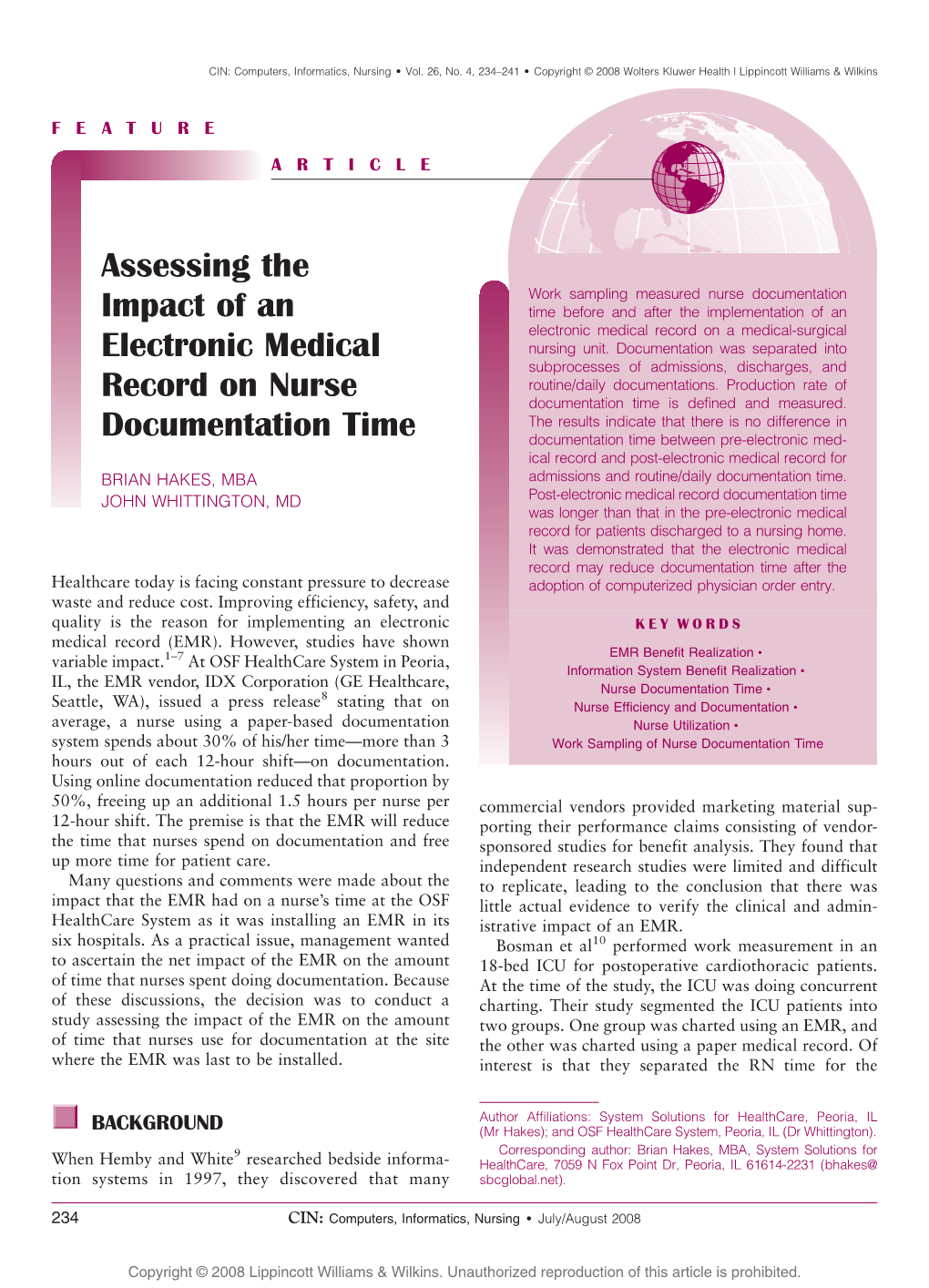 Assessing the Impact of an Electronic Medical Record on Nurse