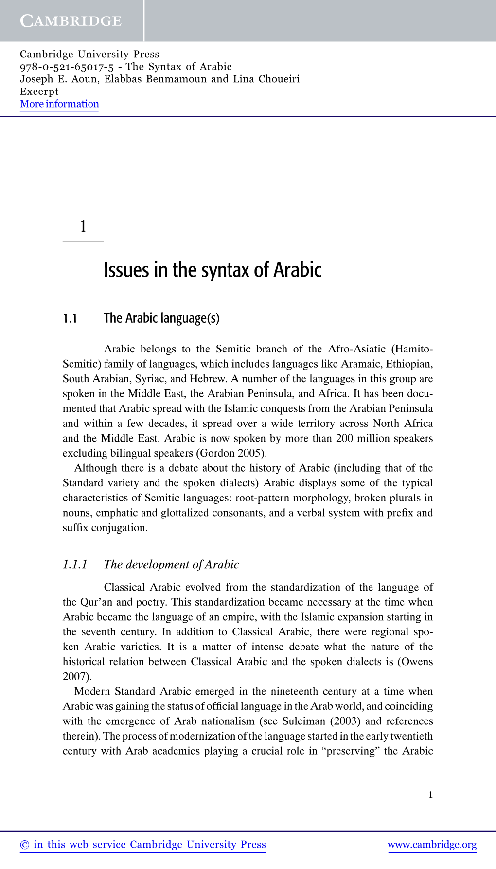 Issues in the Syntax of Arabic