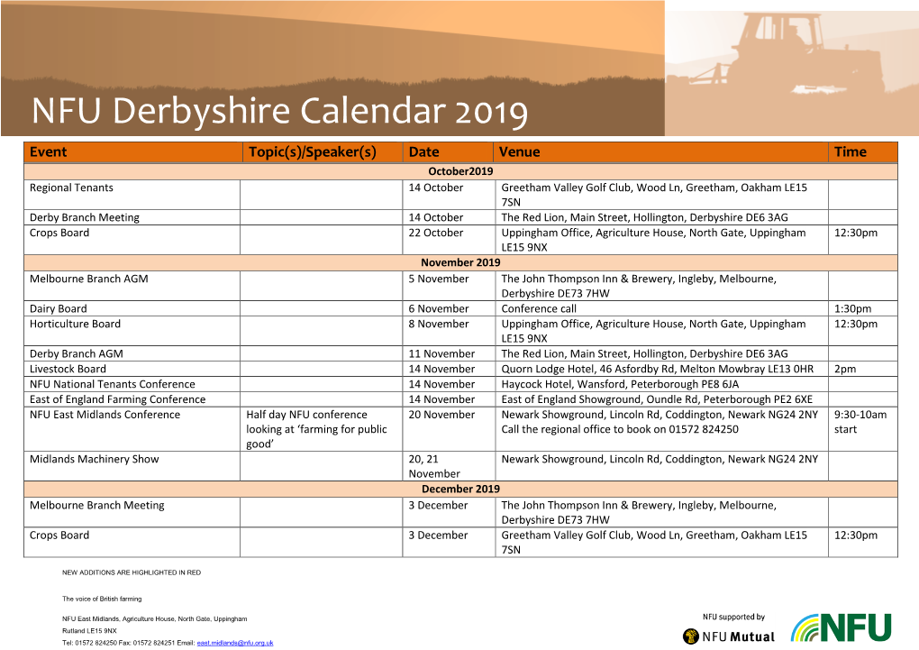 NFU Derbyshire Calendar 2019