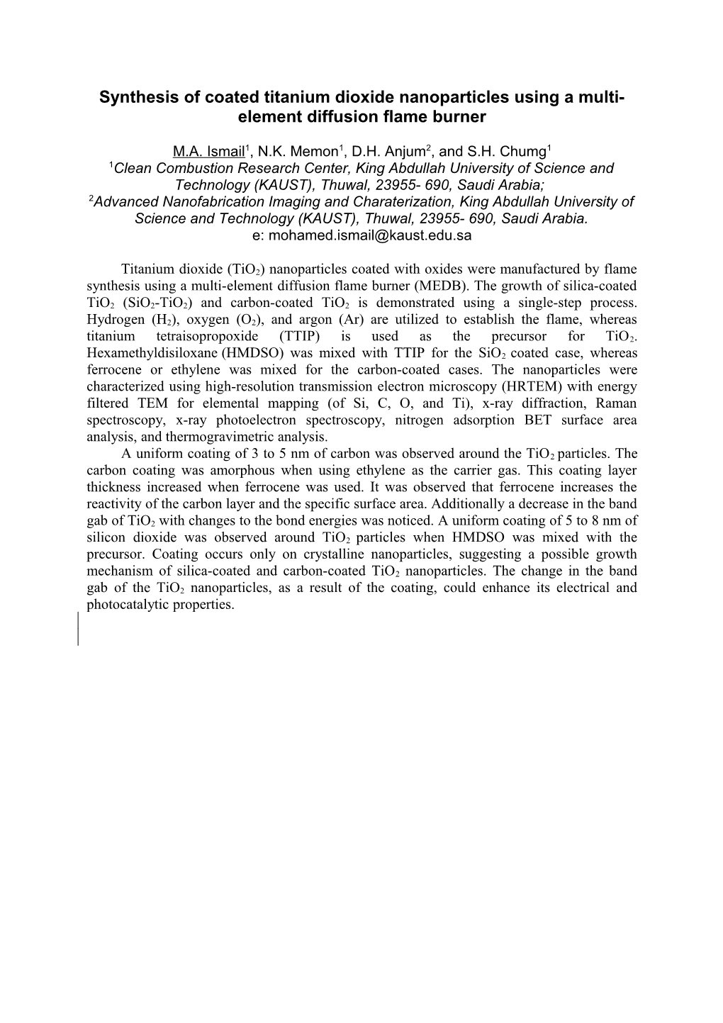 Synthesis of Coated Titanium Dioxide Nanoparticles Using a Multi-Element Diffusion Flame