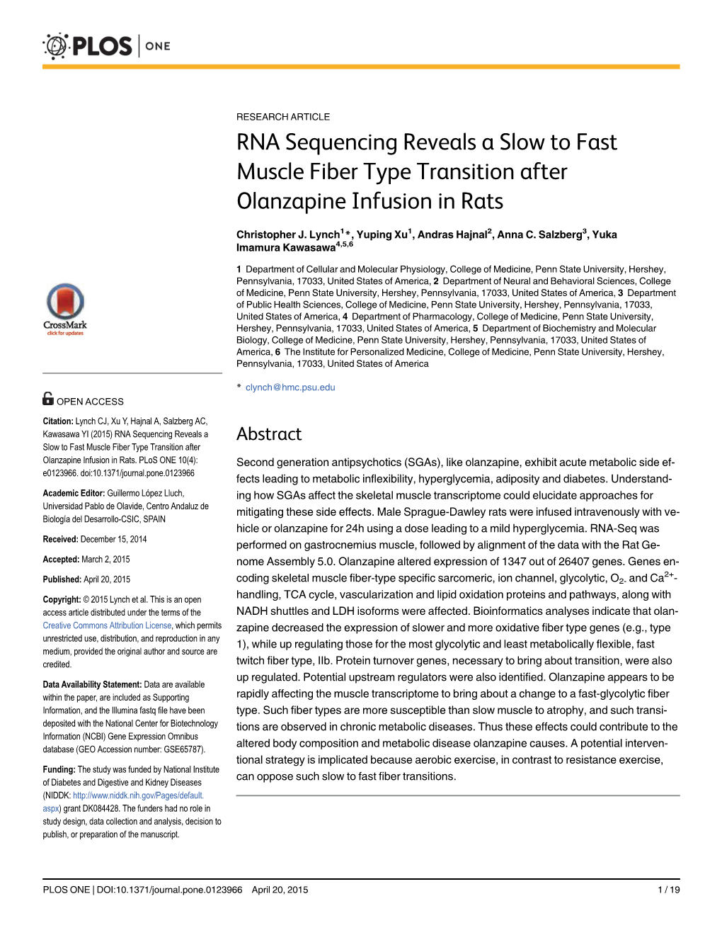 RNA Sequencing Reveals a Slow to Fast Muscle Fiber Type Transition After Olanzapine Infusion in Rats