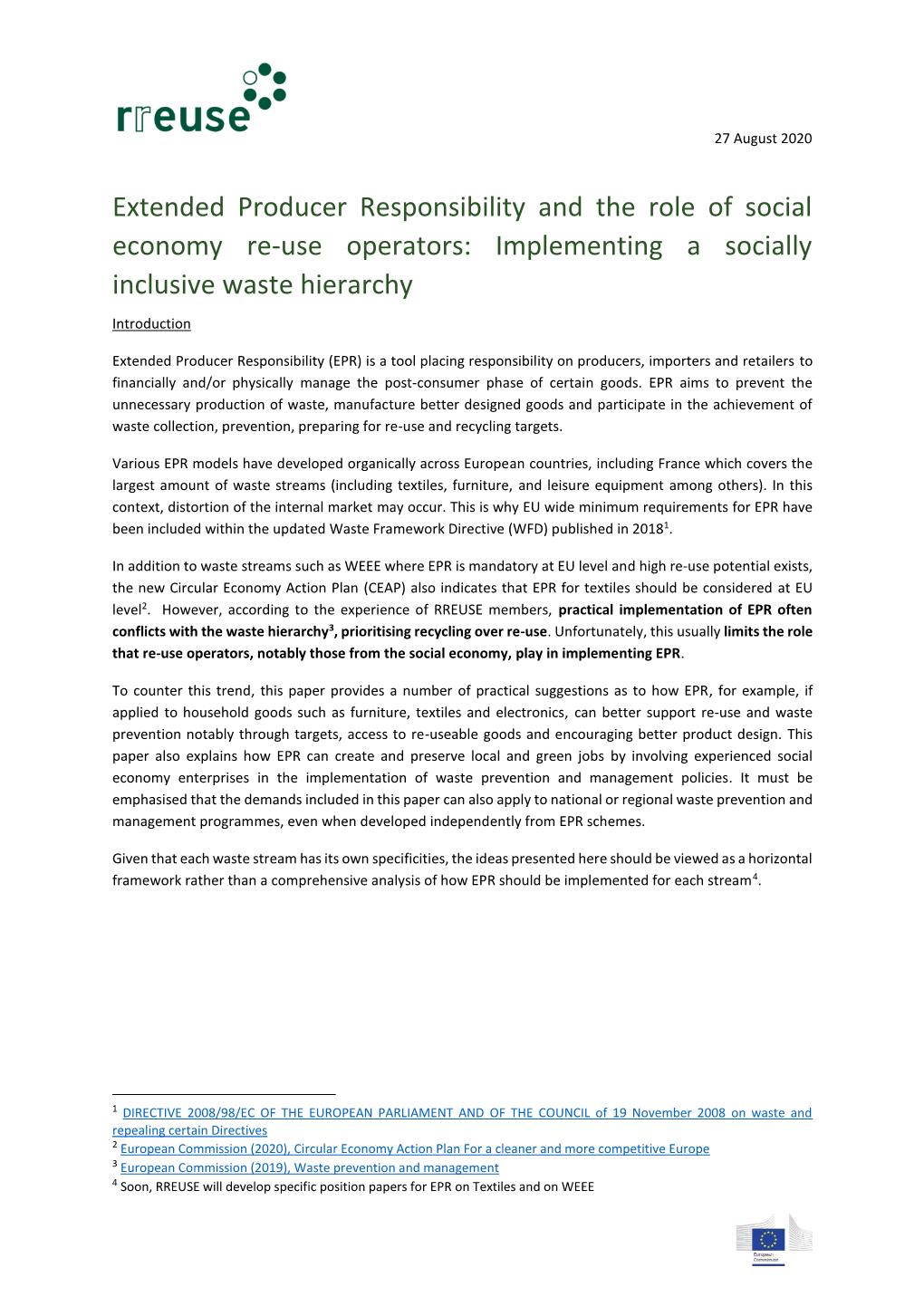 Extended Producer Responsibility and the Role of Social Economy Re-Use Operators: Implementing a Socially Inclusive Waste Hierarchy