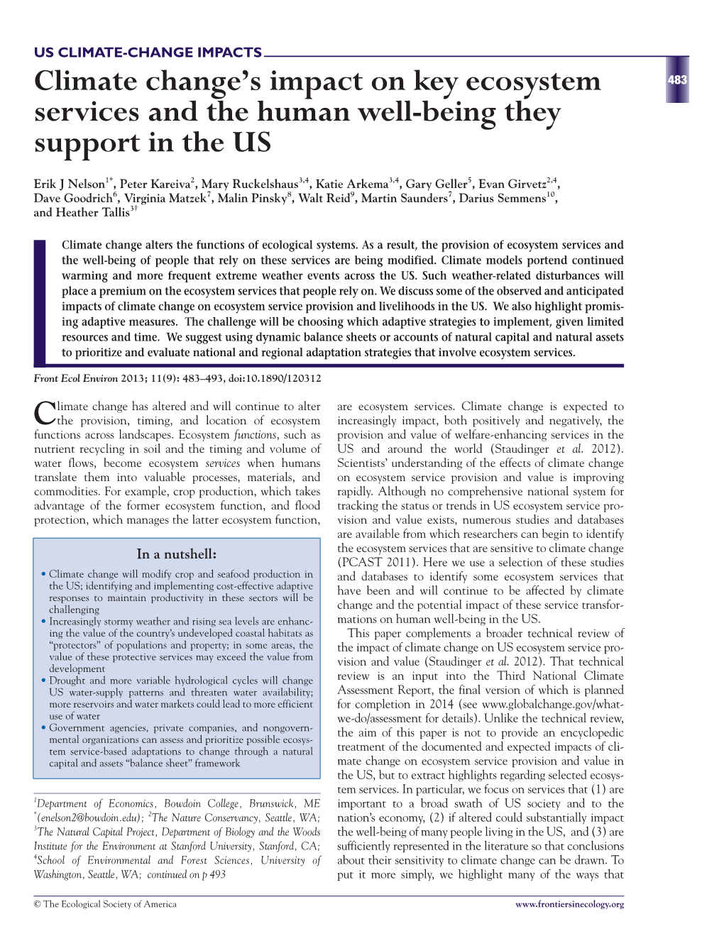 Climate Change's Impact on Key Ecosystem Services and the Human