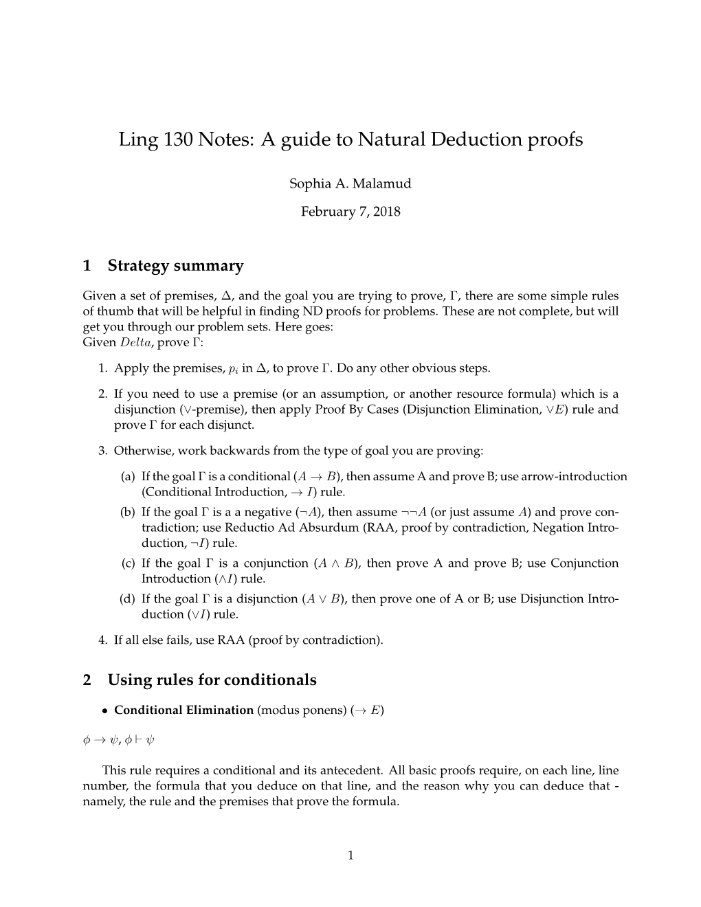 Ling 130 Notes: a Guide to Natural Deduction Proofs