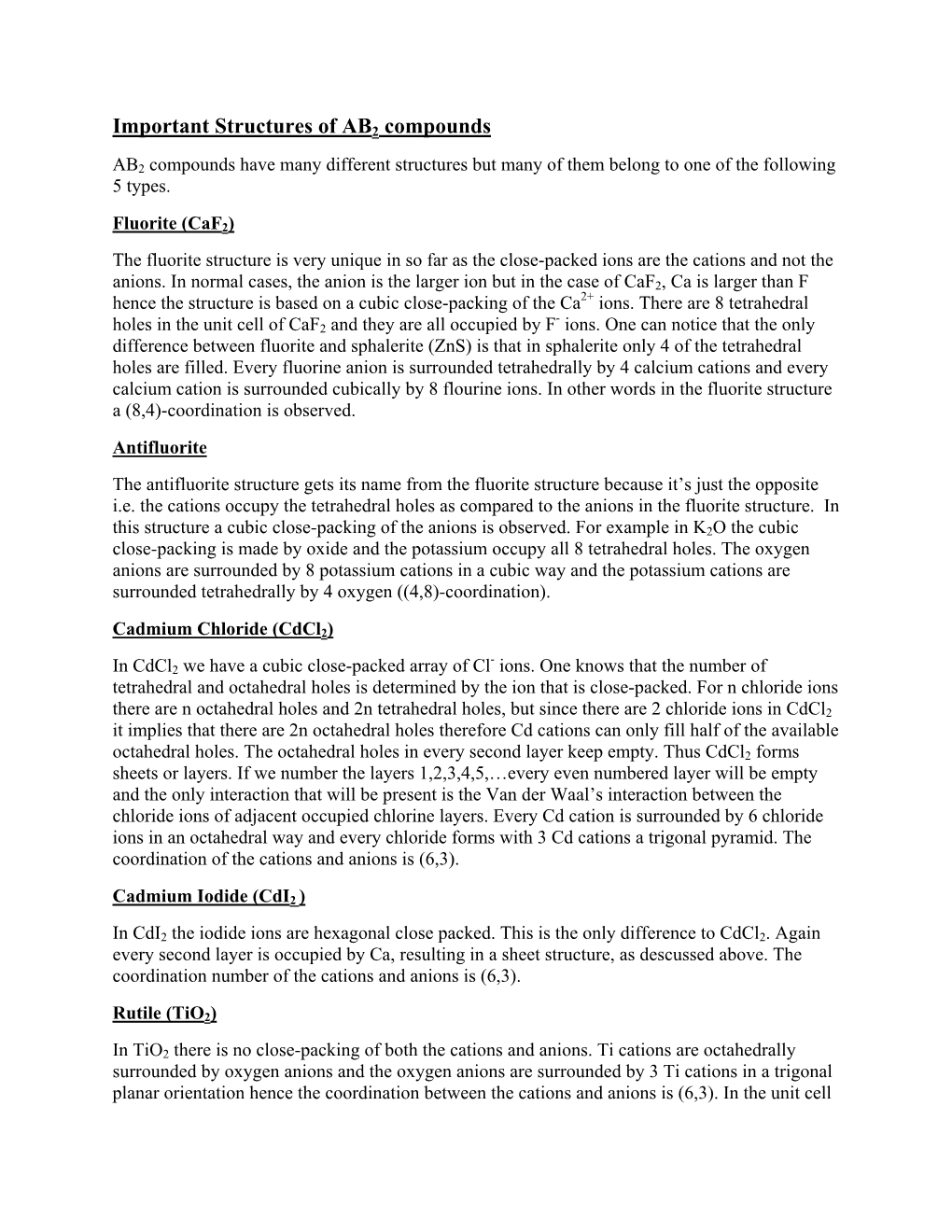 Important Structures of AB2 Compounds