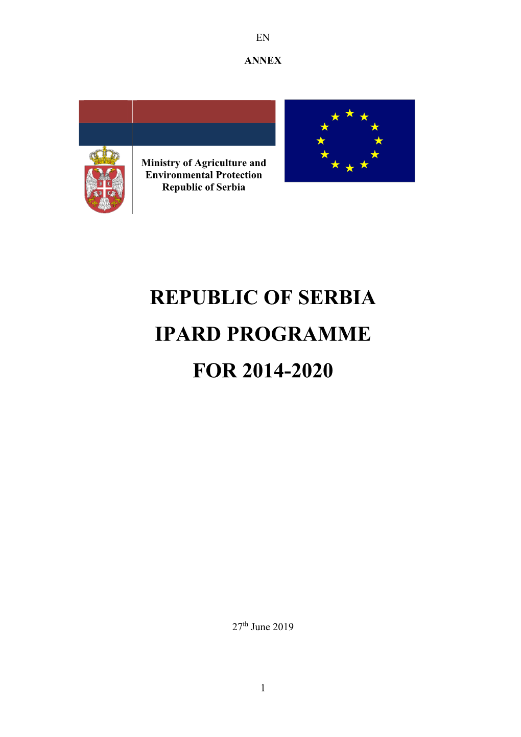 Republic of Serbia Ipard Programme for 2014-2020