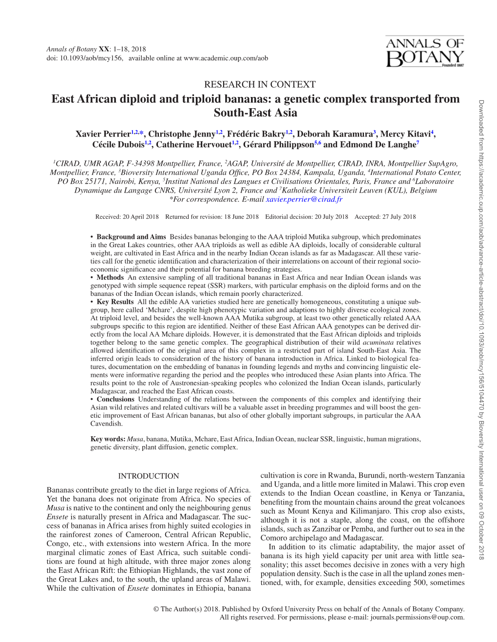East African Diploid and Triploid Bananas