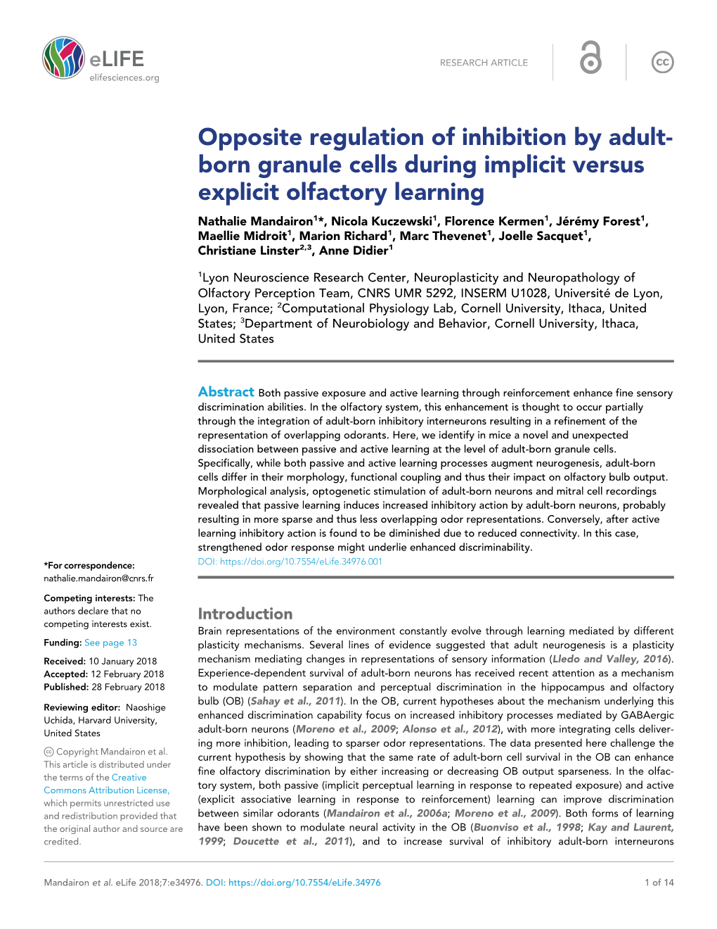 Born Granule Cells During Implicit Versus Explicit Olfactory Learning