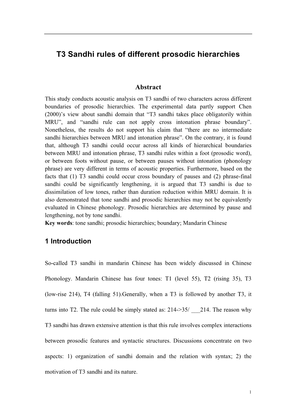 T3 Sandhi Rules of Different Prosodic Hierarchies