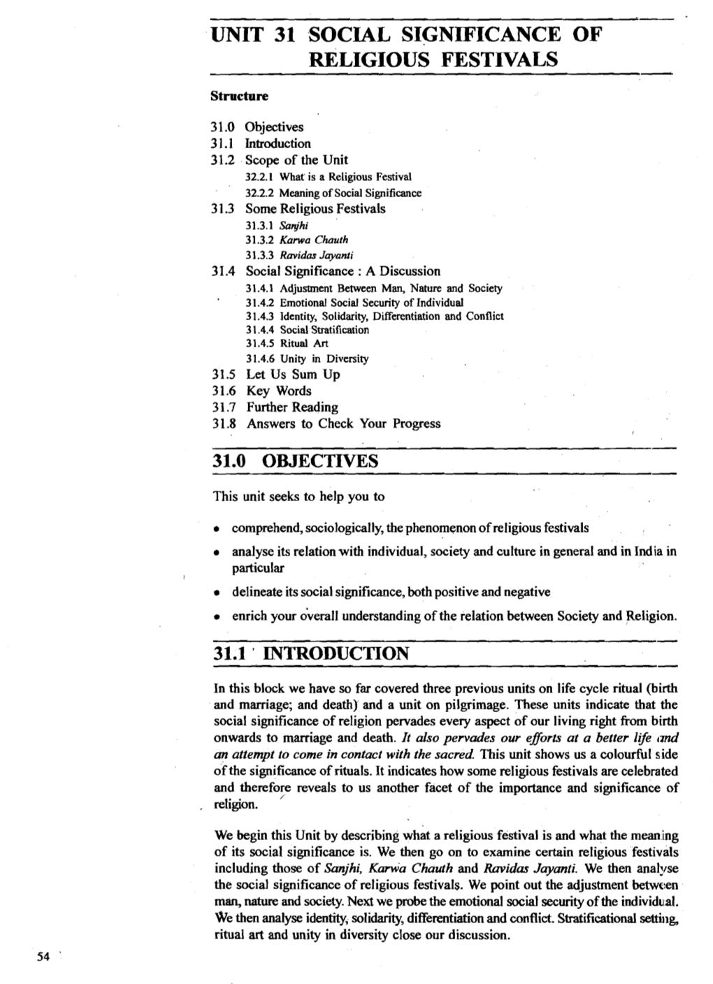 Unit 31 Social Significance of Religious Festivals