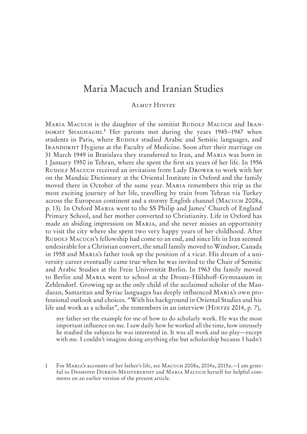 Maria Macuch and Iranian Studies