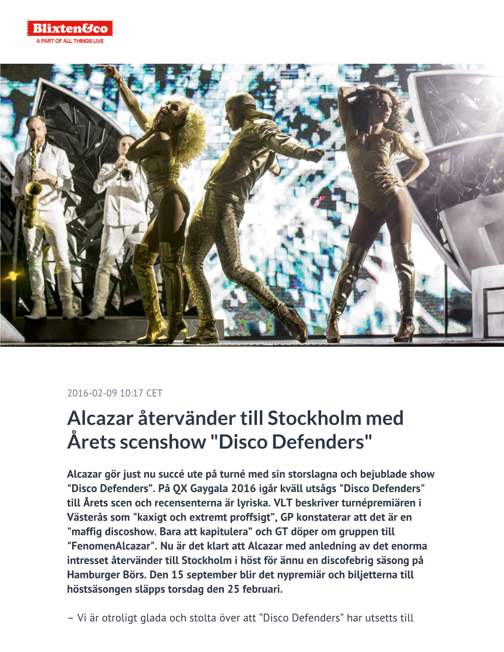 Alcazar Återvänder Till Stockholm Med Årets Scenshow 