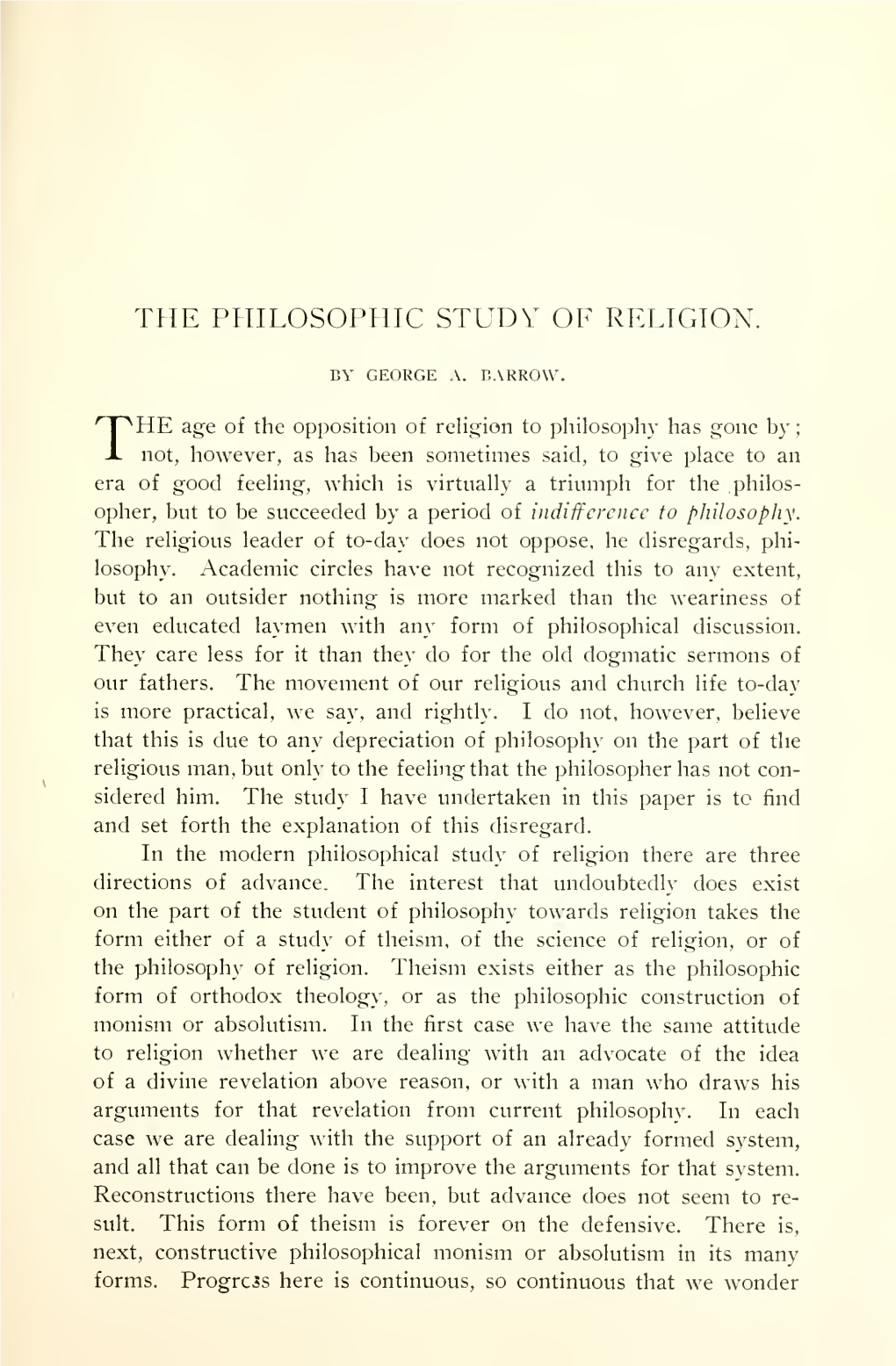 The Philosophic Study of Religion (With Editorial