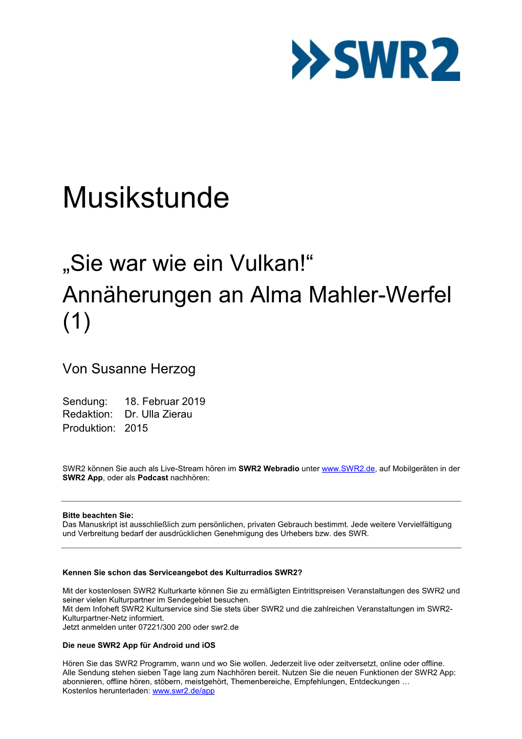 Annäherungen an Alma Mahler-Werfel (1)