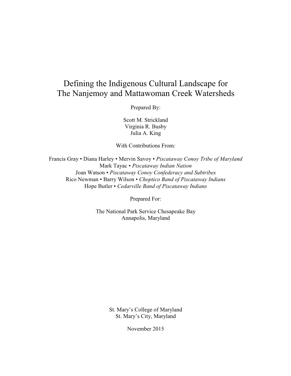 Nanjemoy and Mattawoman Creek Watersheds