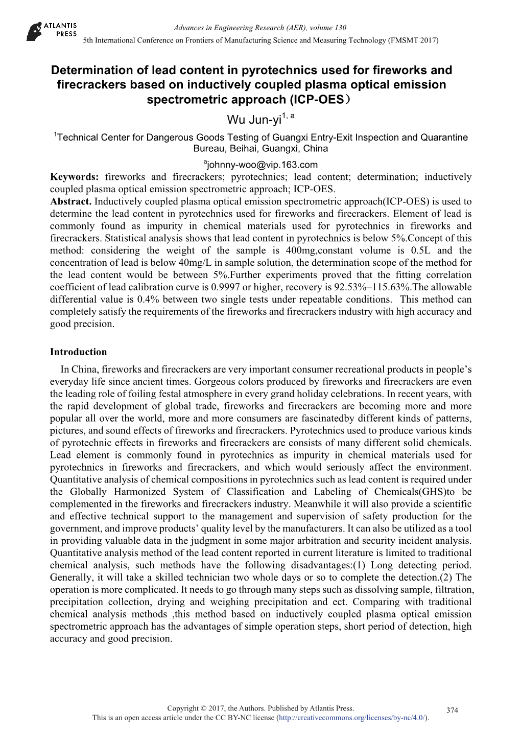 Determination of Lead Content in Pyrotechnics Used for Fireworks And