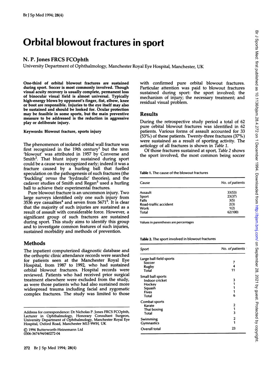 Orbital Blowout Fractures in Sport