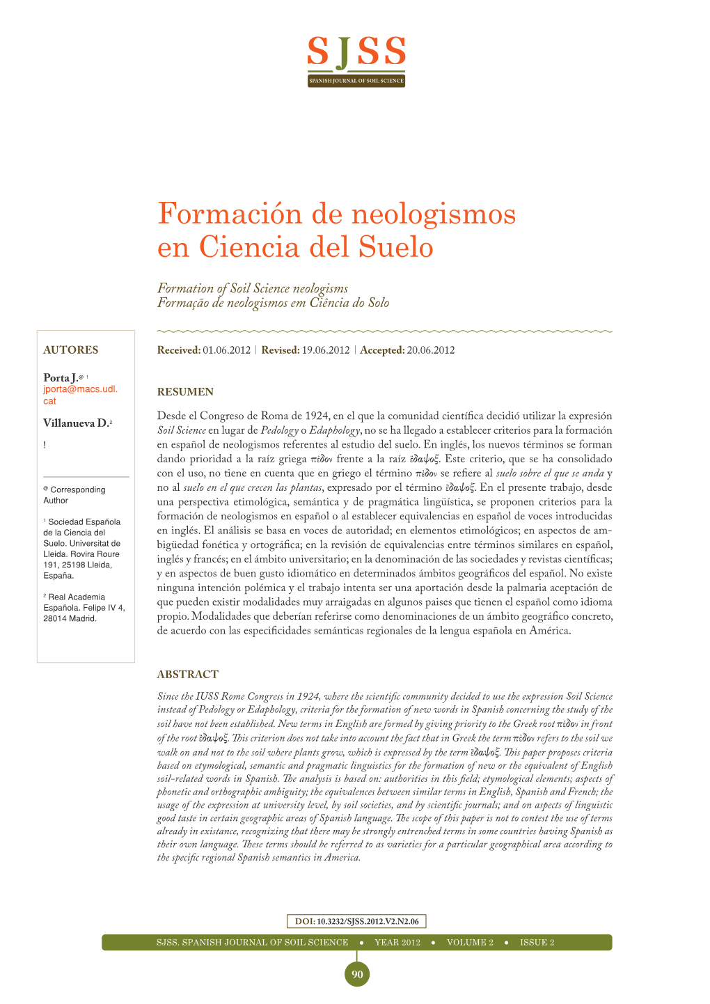 Formación De Neologismos En Ciencia Del Suelo