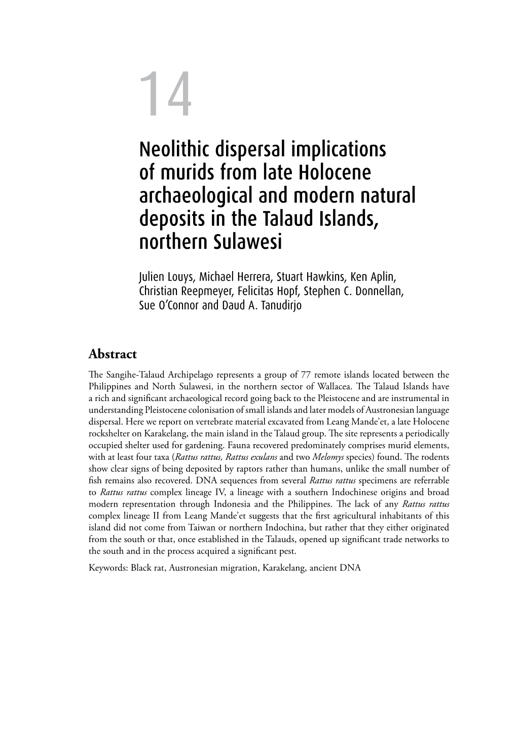 14. Neolithic Dispersal Implications of Murids from Late Holocene Archaeological and Modern Natural Deposits 225